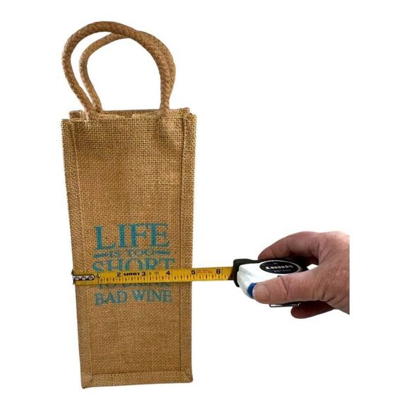 Jute Wine Tote Bag With "Life Is Too Short To Drink Bad Wine" Quote Gift Bag - Picture 6 of 7